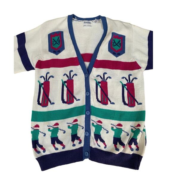 Vintage JeanBell Hand Loomed Knit Cardigan Golf Theme Small Medium - Picture 4 of 7